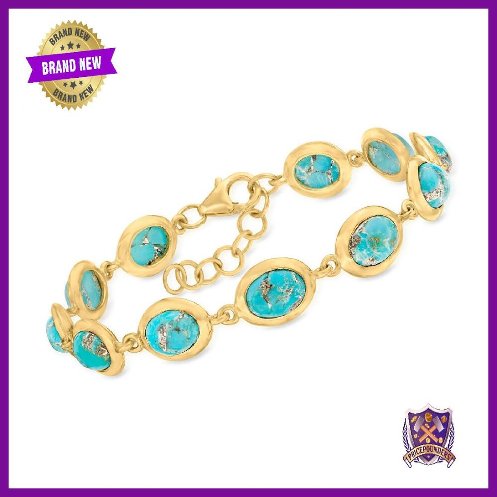 7 Inch Gold Over Sterling Turquoise Bracelet With Lobster Clasp